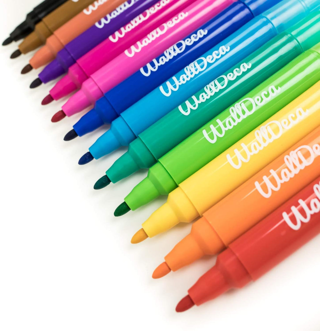 WallDeca Kids Dry Erase Markers Washable 13 Pck Pastel Fine Tip Skinny Pens