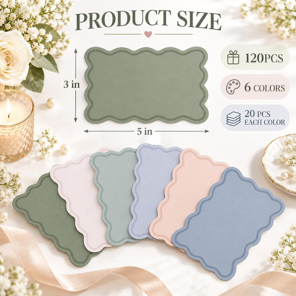 Whaline 120Pcs Muted Color Scalloped Index Cards, 3 x 5 Inch