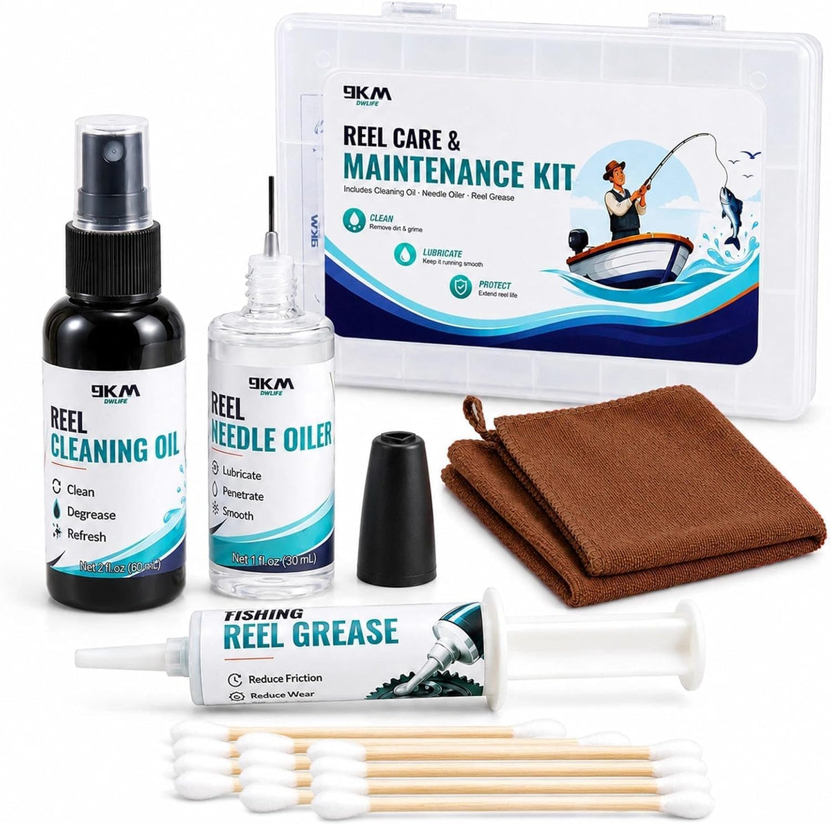 9KM DWLIFE Fishing Reel Oil and Grease Kit for Fishing Reel Maintenance