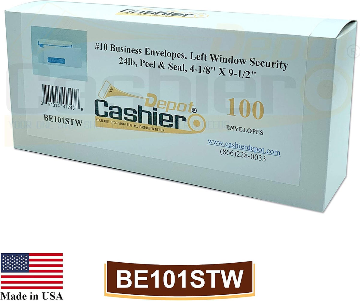 100 Cashier Depot - #10 Business Envelopes with Left Window, 4 1/8 x 9 1/2 Inches
