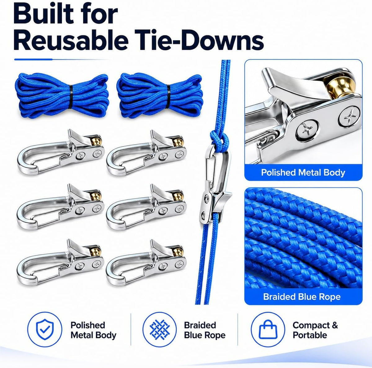 6-Pack Paracord Adjusters,Rope Tightening Tool & Tensioner