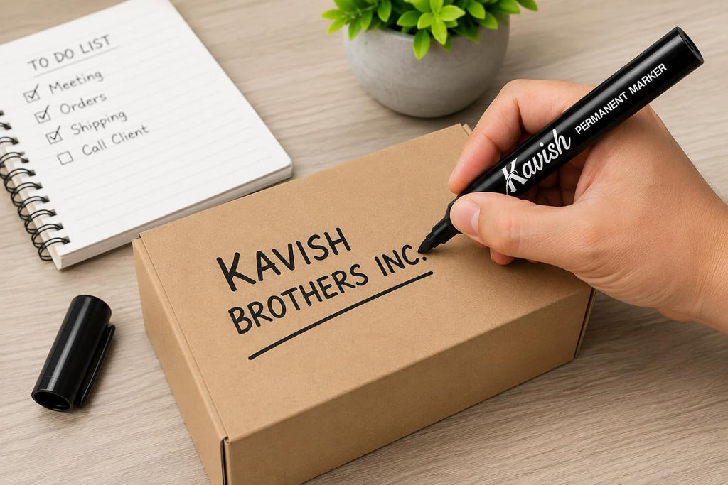 Kavish Permanent Markers 24 Pack, Black Ink, Chisel Tip, Quick Dry