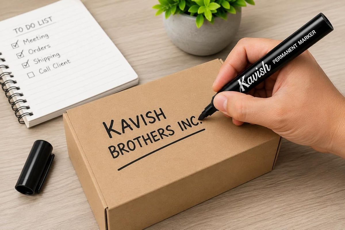 Kavish Permanent Markers 24 Pack, Black Ink, Chisel Tip, Quick Dry
