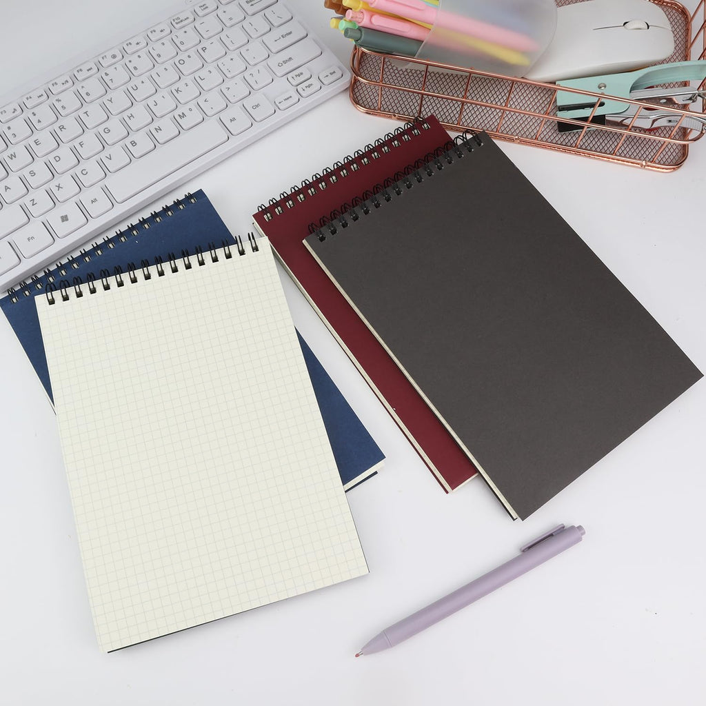 4 Pack Graph Paper Notebook, A5 Top Wirebound Grid Spiral Notebook 5.8" x 8.3",60 Sheets