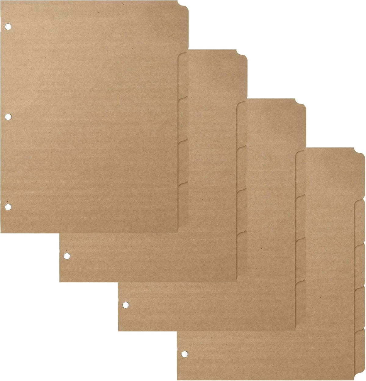 3 Ring Binder Dividers with 5-Tabs for Letter Size, 1/5 Cut, 3-Hole Punched