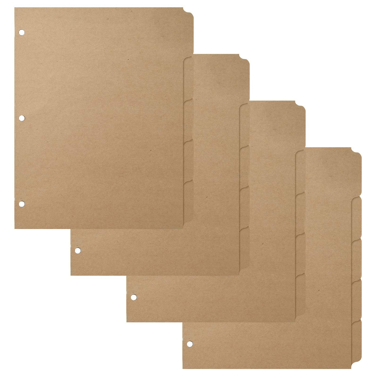 3 Ring Binder Dividers with 5-Tabs for Letter Size, 1/5 Cut, 3-Hole Punched