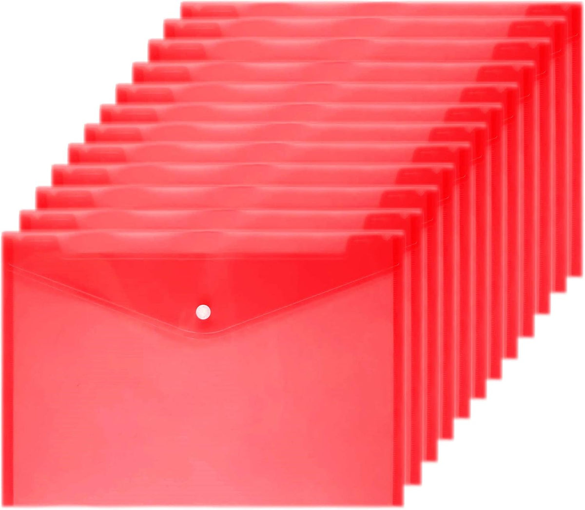 12 Poly Envelopes Snap Button Clear Document Folder A4 Size - Green