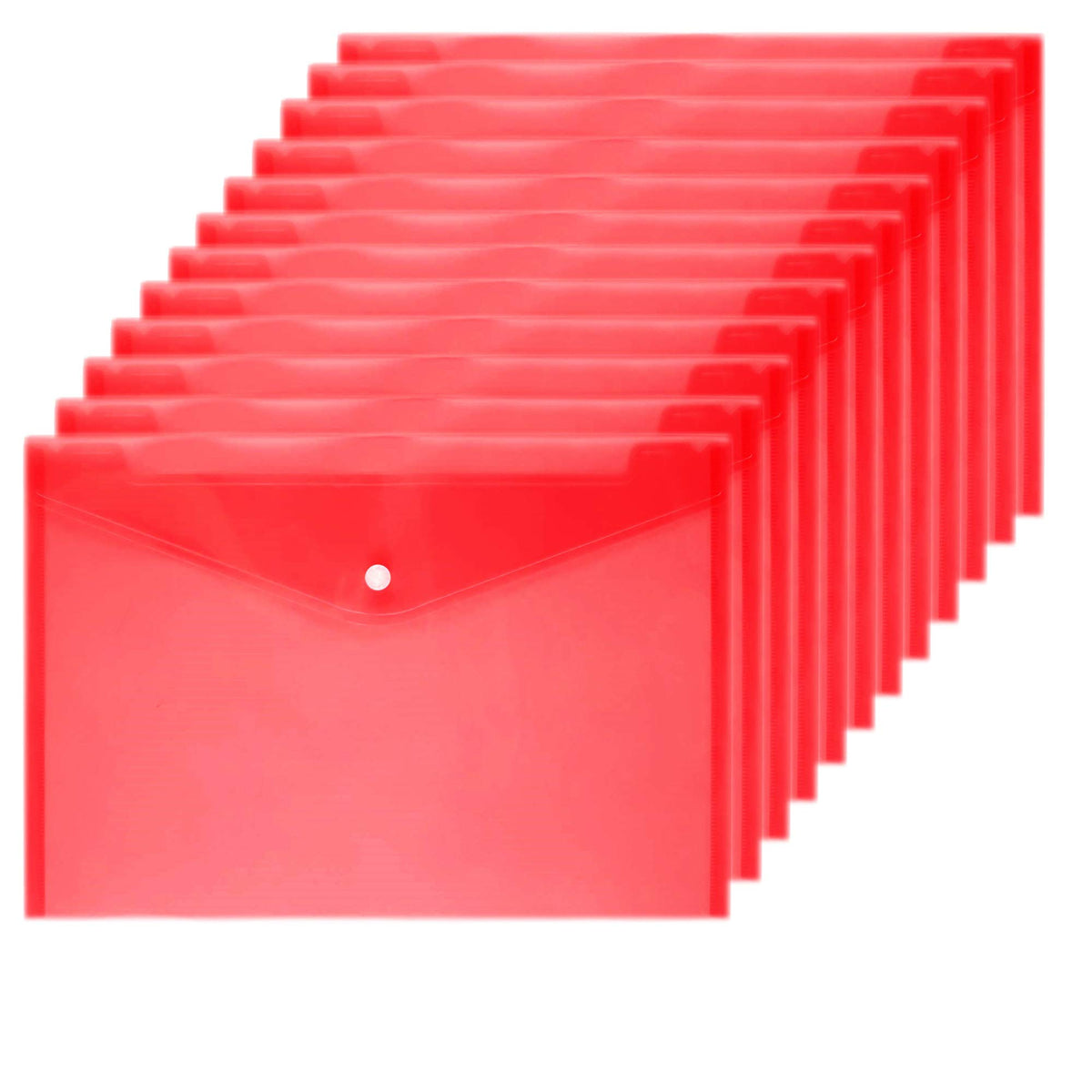 12 Poly Envelopes Snap Button Clear Document Folder A4 Size - Green
