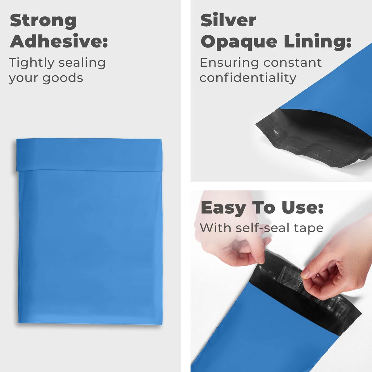 Large Poly Mailers 12x15.5, Solid Blue Shipping Bags - Tear And Puncture Free Poly Bags