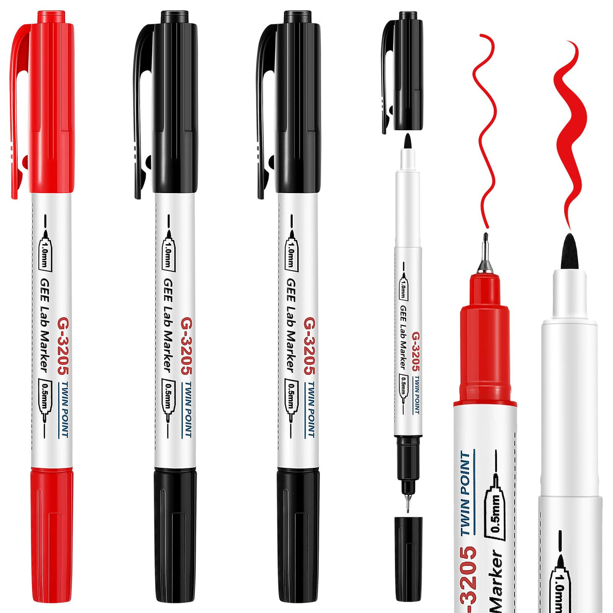 3 Pcs Alcohol Resistant Lab Markers Dual Head, Black