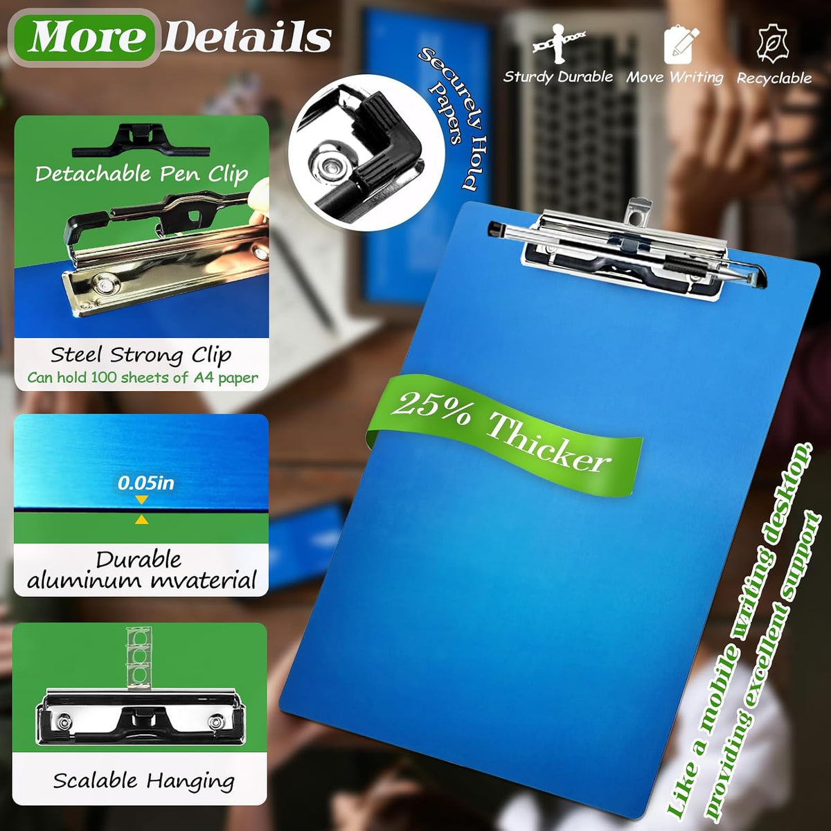 Aluminum Metal A4 Clipboard Hangable Letter Message Clip Board Pen Holder