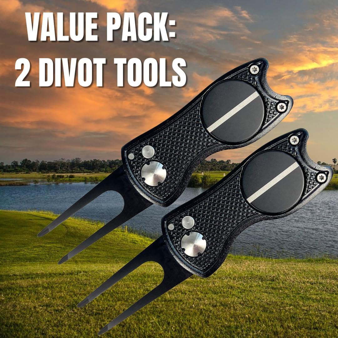 Against The Grain 5-in-1 Black Metal Golf Divot Tool with Magnetic Ball Marker