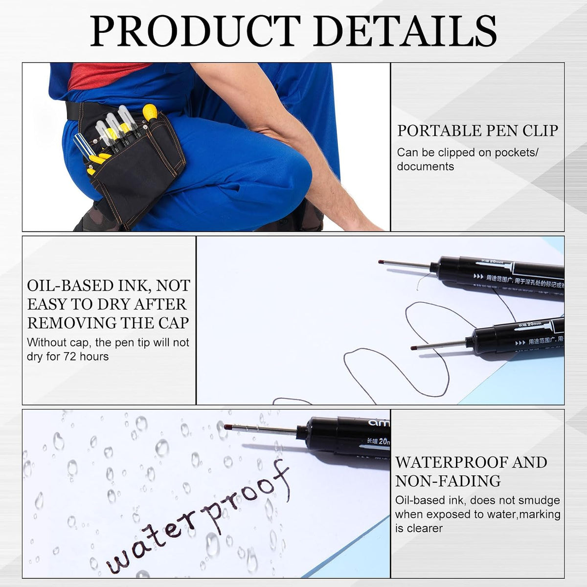 MotiMind 24 Pcs Long Nib Marker Bulk Deep Hole Marker, Black