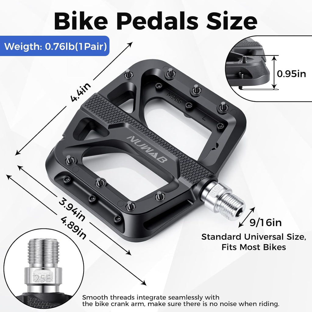 NUWAB Anti-Slip Bike Pedals, Lightweight and Wide Platform Flat Pedals