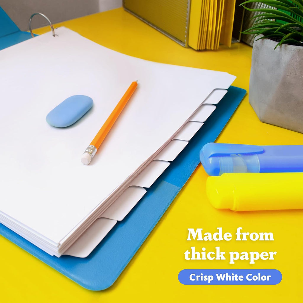 Binder Dividers with Tabs - (Set of 12) x 8-Tab Dividers for 3 Ring Binders, White