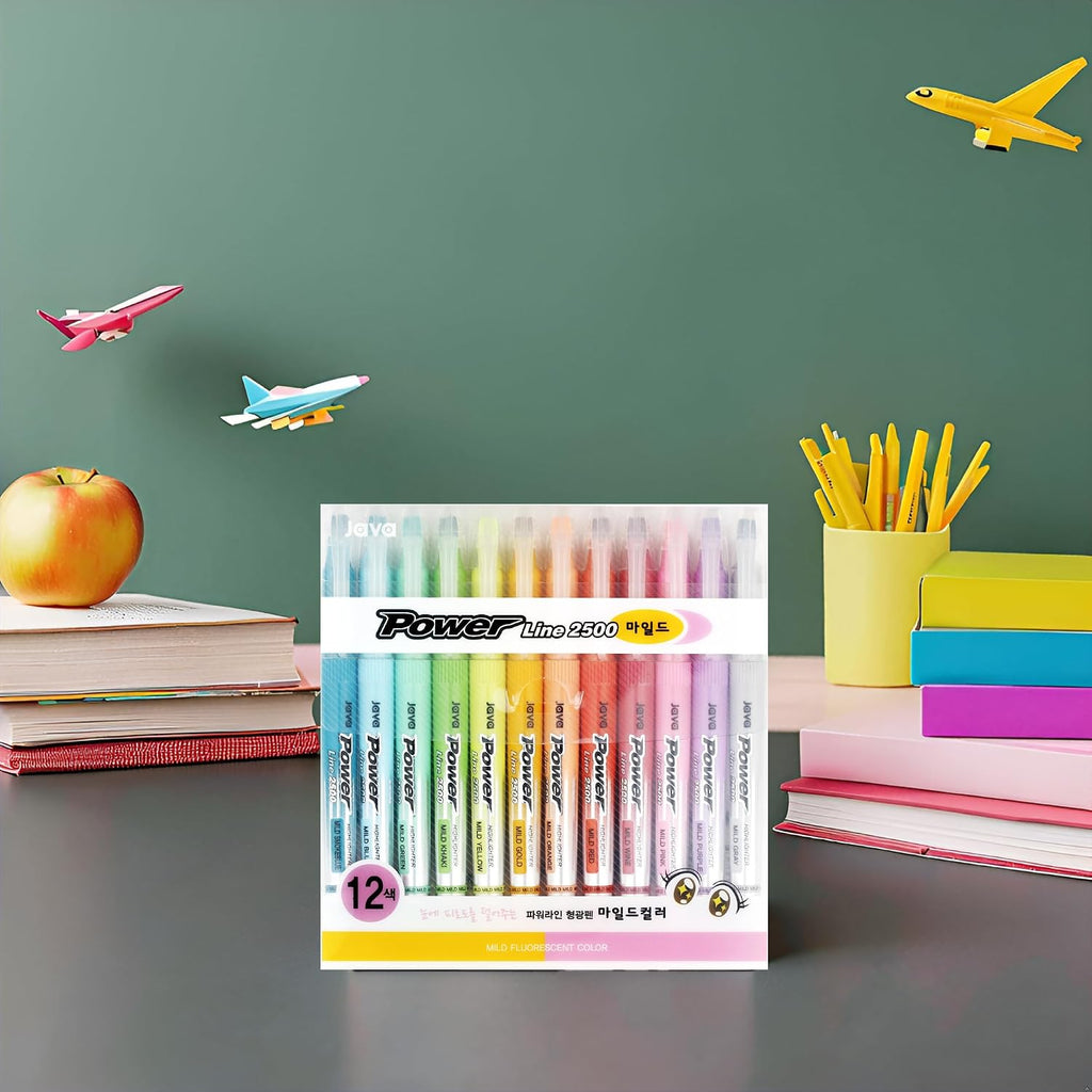 JVPEN Power Line Mild Highlighter – 12‑Color Set, 4 mm Chisel Tip, Quick‑Dry Pigment Ink