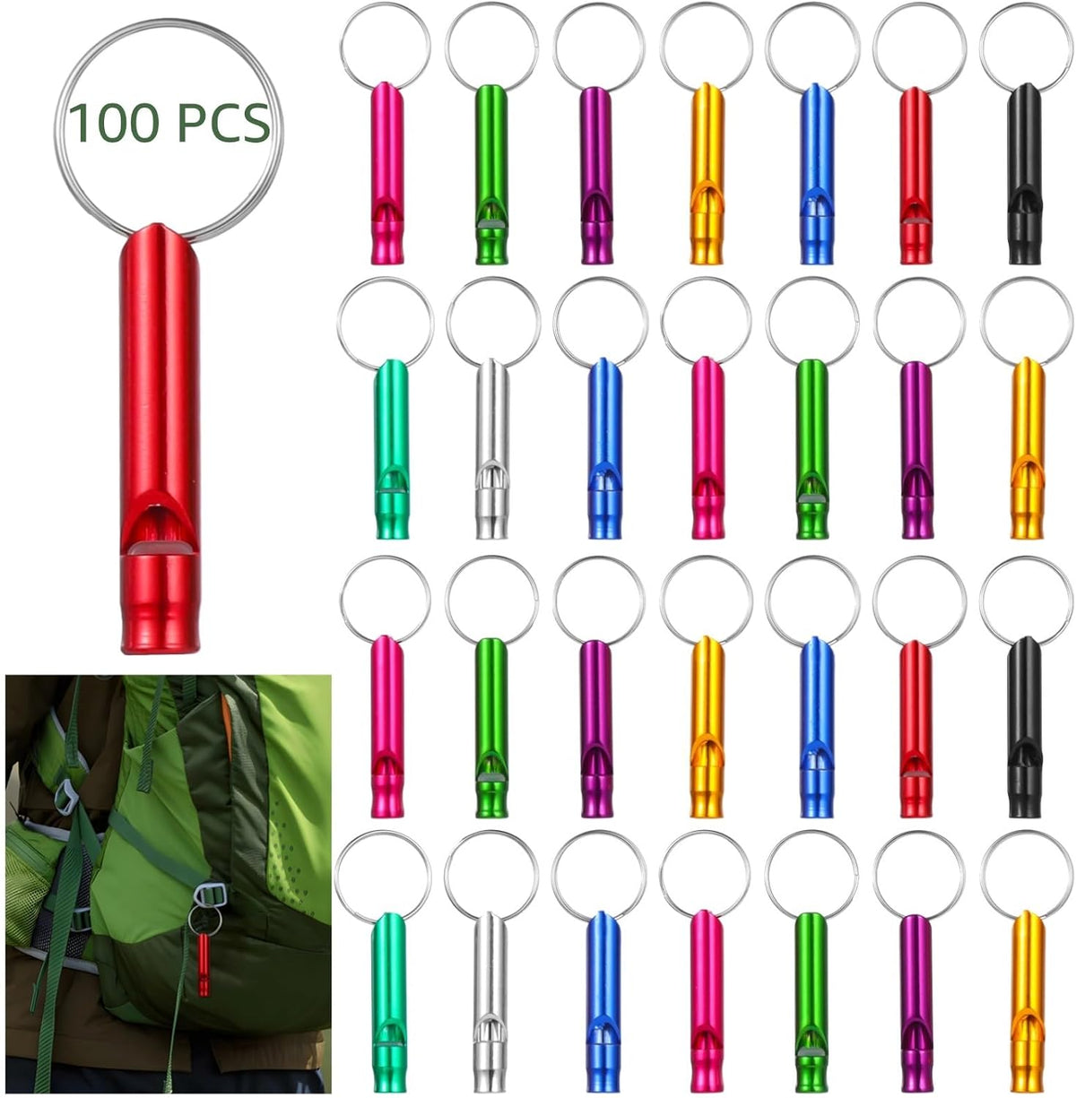 100 PCS Emergency Whistles with Keychain
