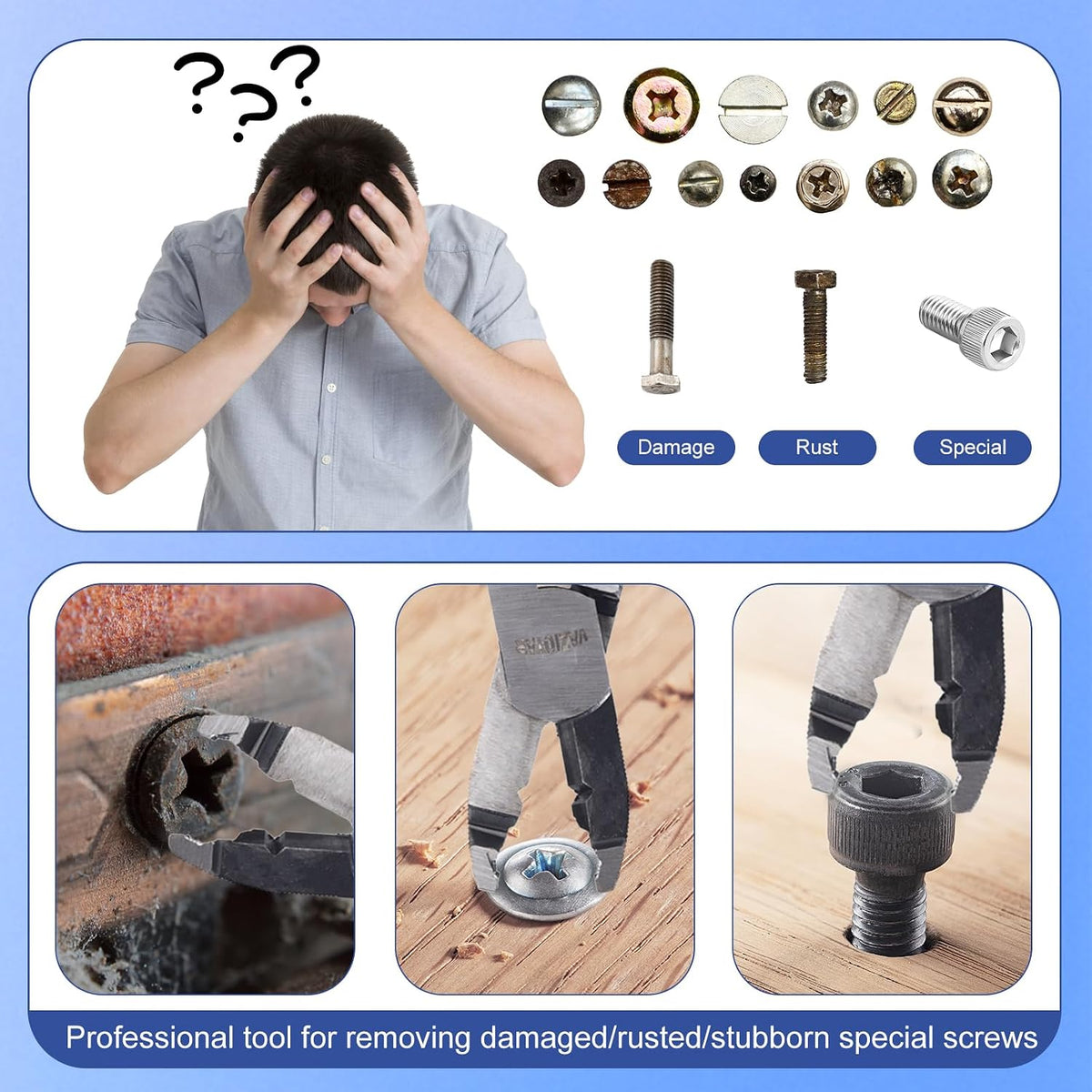 Multi-Function Screw Extractor Pliers, Non-Slip Screw Removal Tool, Extracts Stripped