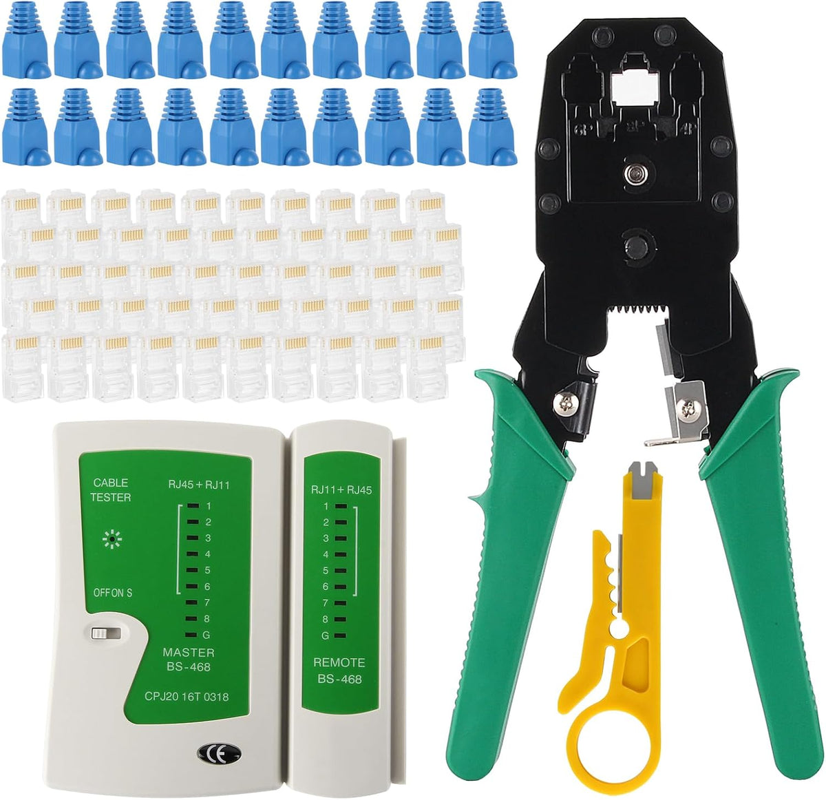 RJ45 Cable Plier and Crimp Tool Kit Pass Through Ethernet Crimper for 8P8C 6P4C 4P4C 4P2C