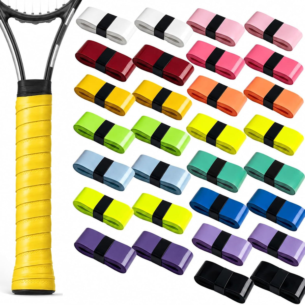 30Pcs-Tennis Overgrip Tape, 43 Inch – 15 Colors PU Non-Slip Racquet Grip Wrap