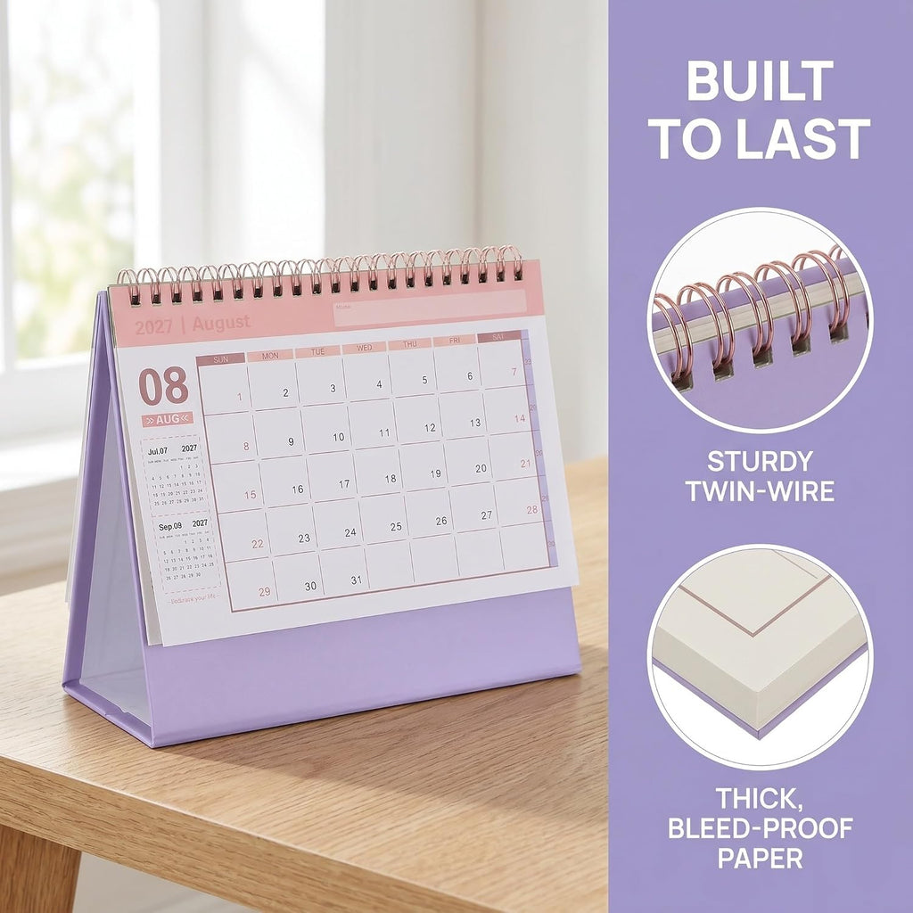 NUOBESTY Monthly Desk Calendar 2026-2027 Standing Flip Daily Calendar