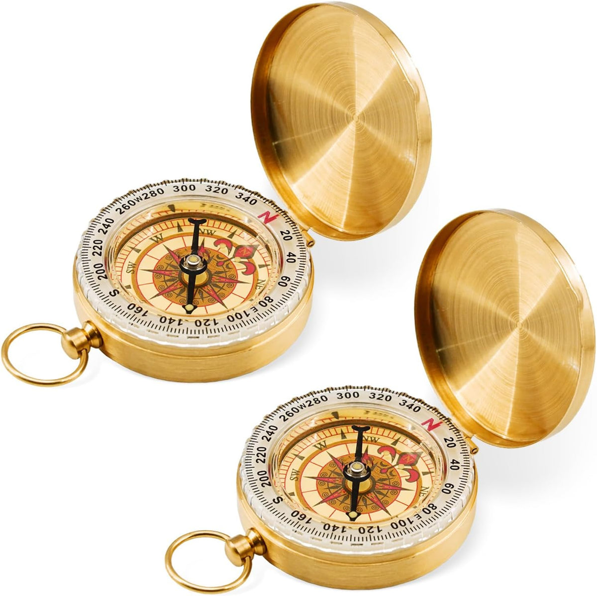 2Pcs Metal Camping Survival Compass, Brass Pocket Compass