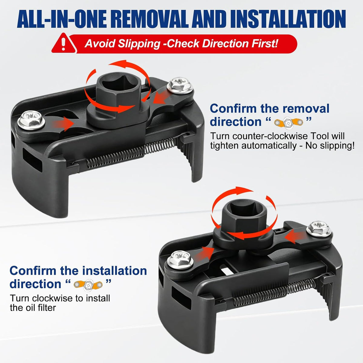 Universal Adjustable Oil Filter Wrench 2-3/8 to 3-1/8 inch (60-80mm) with Non-Slip