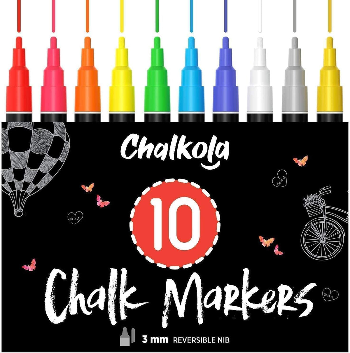 10 Liquid Chalk Markers Fine Tip for Blackboard, Windows, Chalkboard