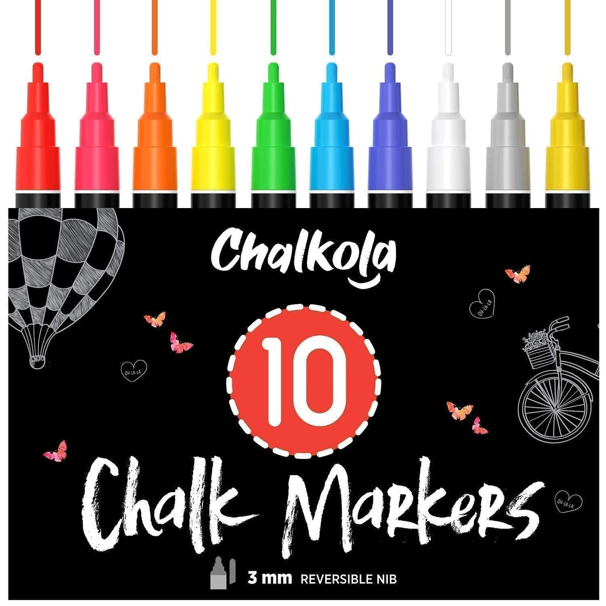10 Liquid Chalk Markers Fine Tip for Blackboard, Windows, Chalkboard