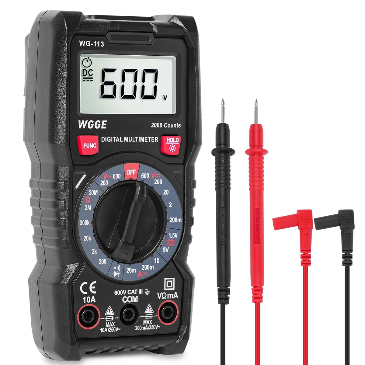 Digital Multimeter, 2000 Counts, CAT III 600V, AC/DC Voltage and DC Current
