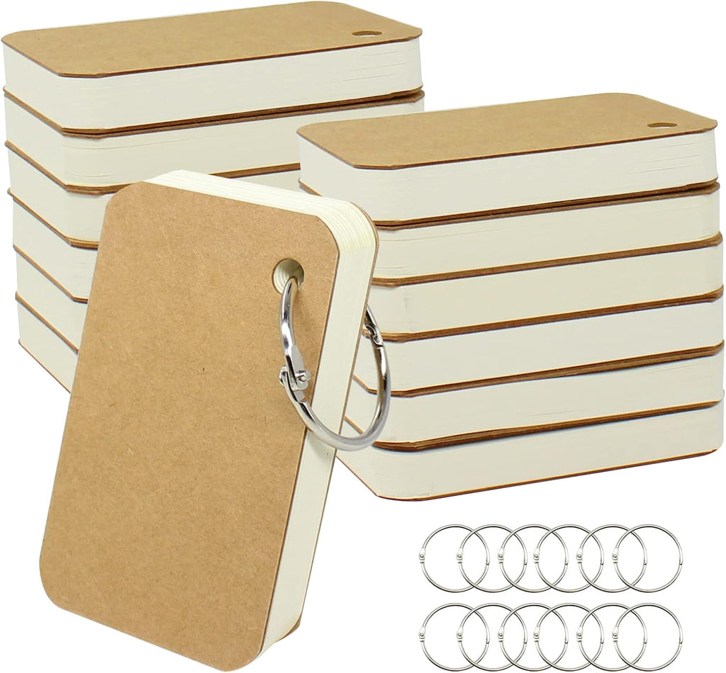 zmybcpack 6 Pack 3x5 Inch Blank Flash Cards with Binder Rings