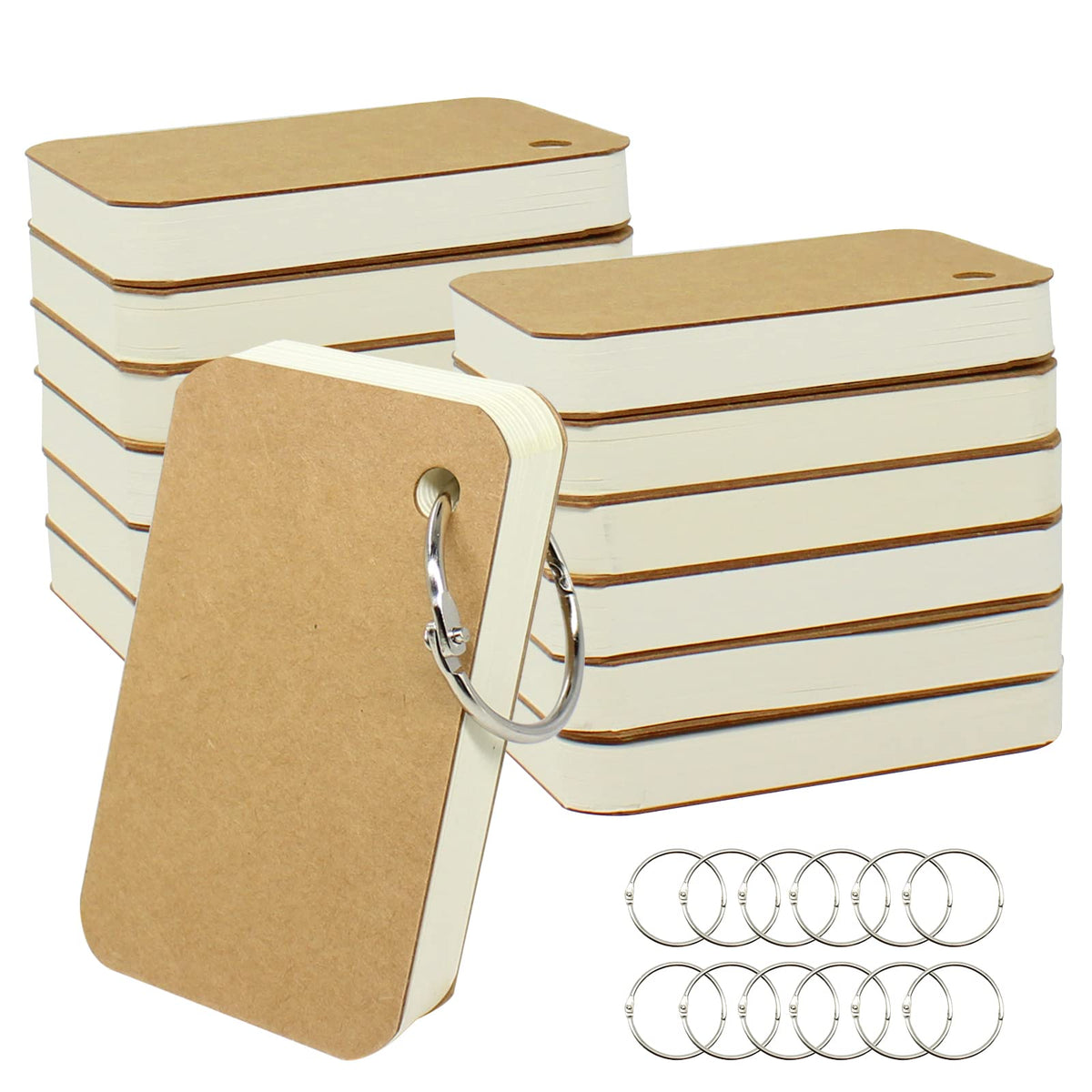 zmybcpack 6 Pack 3x5 Inch Blank Flash Cards with Binder Rings