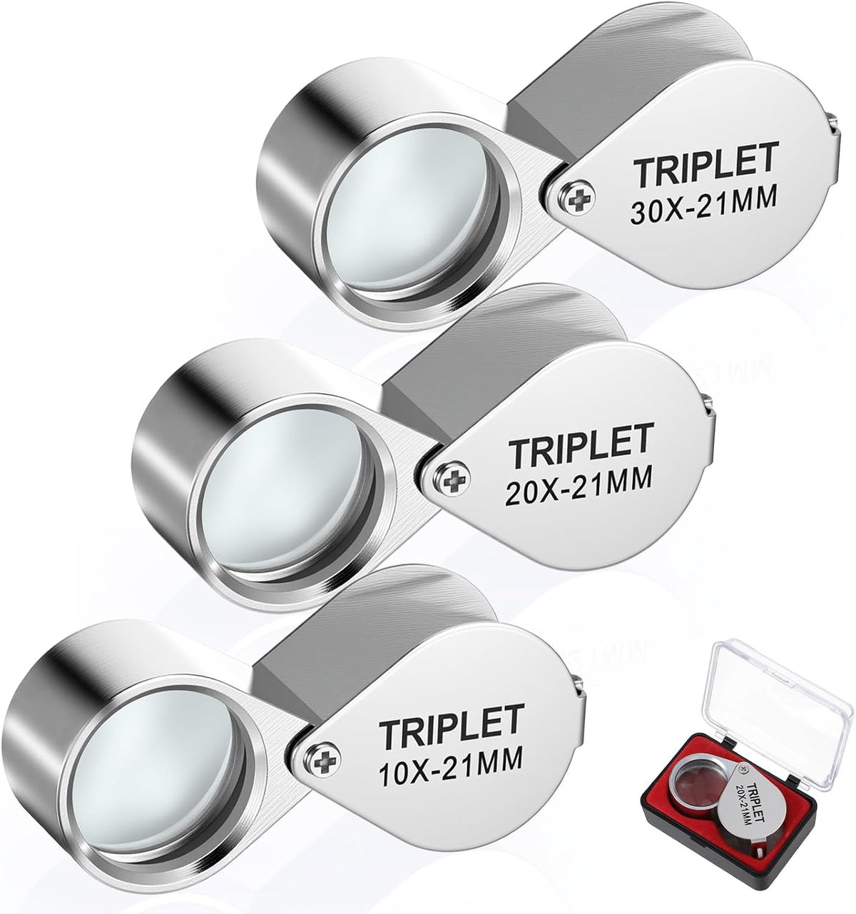 10X, 20X and 30X Jewelry Loop Magnifier Foldable Hand Lens Pocket Magnifying Glass Eye