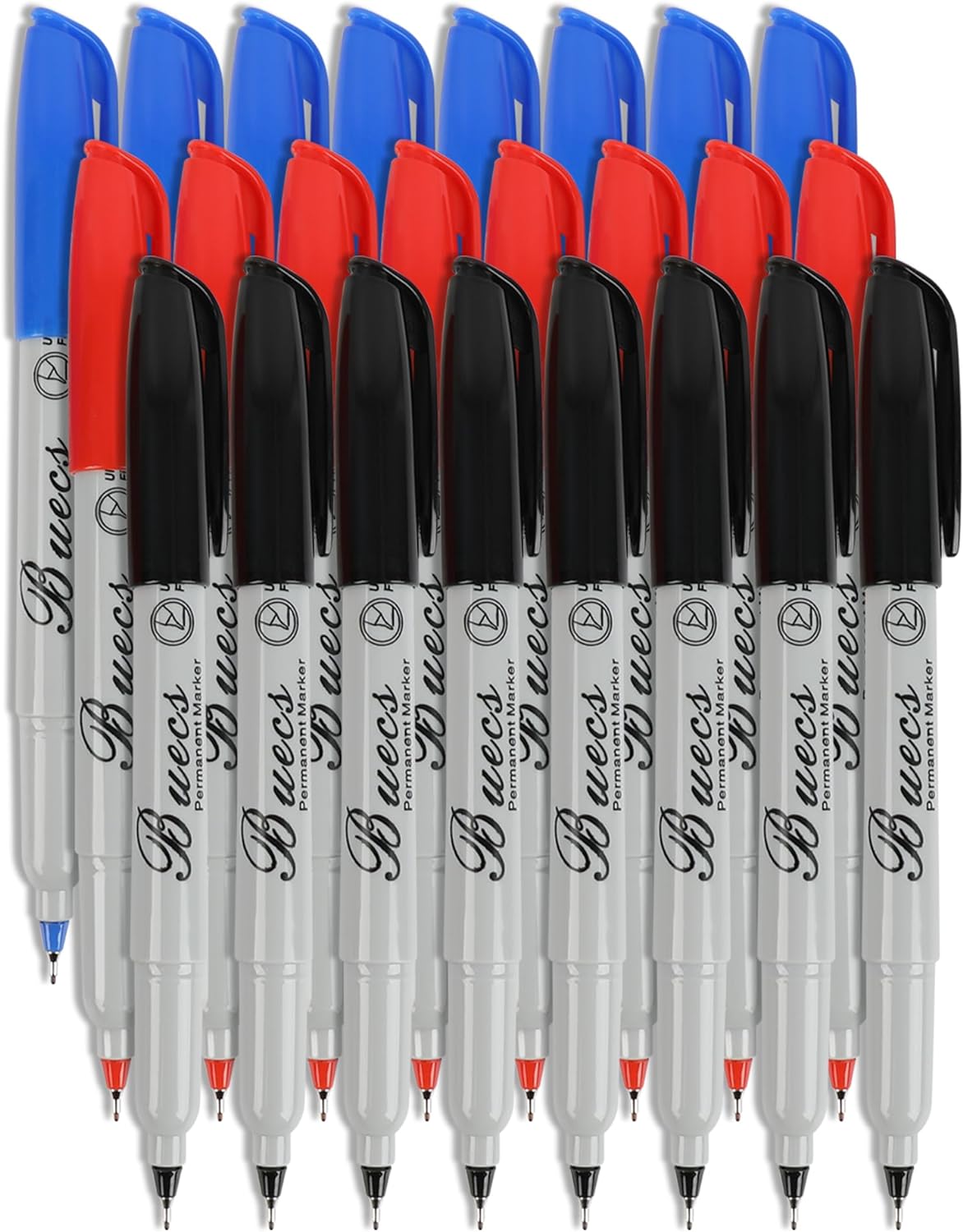 Buecs Permanent Markers, 24 Count Ultra Fine Point Permanent Markers, 3 colors