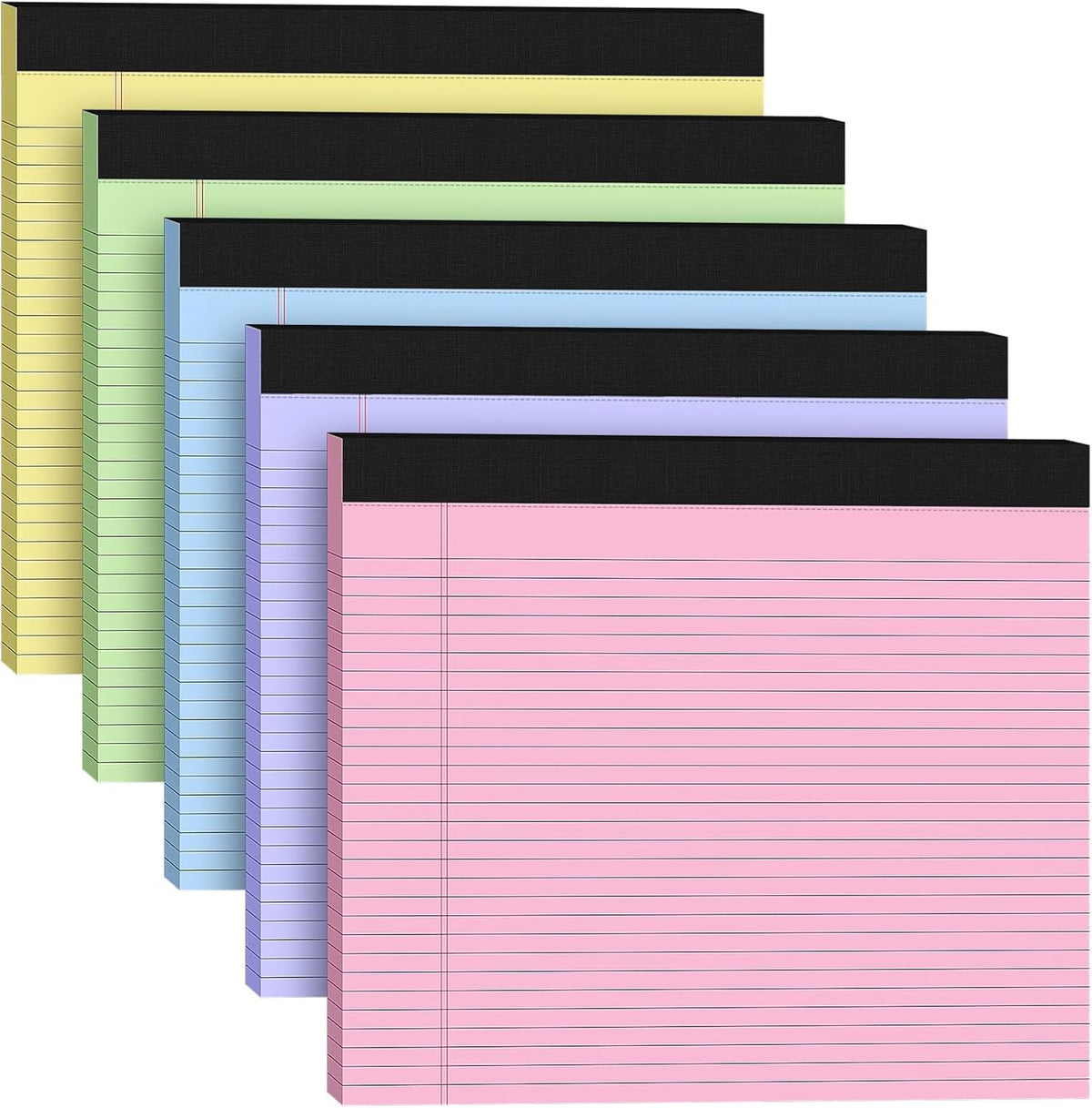 5 Pack Wide Legal Pads 11" x 9.5" Landscape Pink Purple Blue Green Yellow College Ruled
