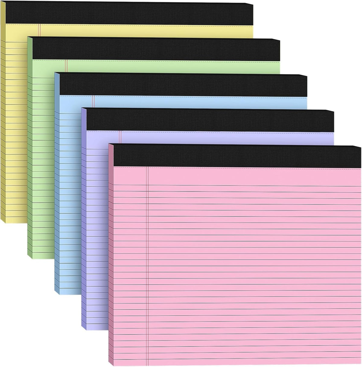 5 Pack Wide Legal Pads 11" x 9.5" Landscape Pink Purple Blue Green Yellow College Ruled