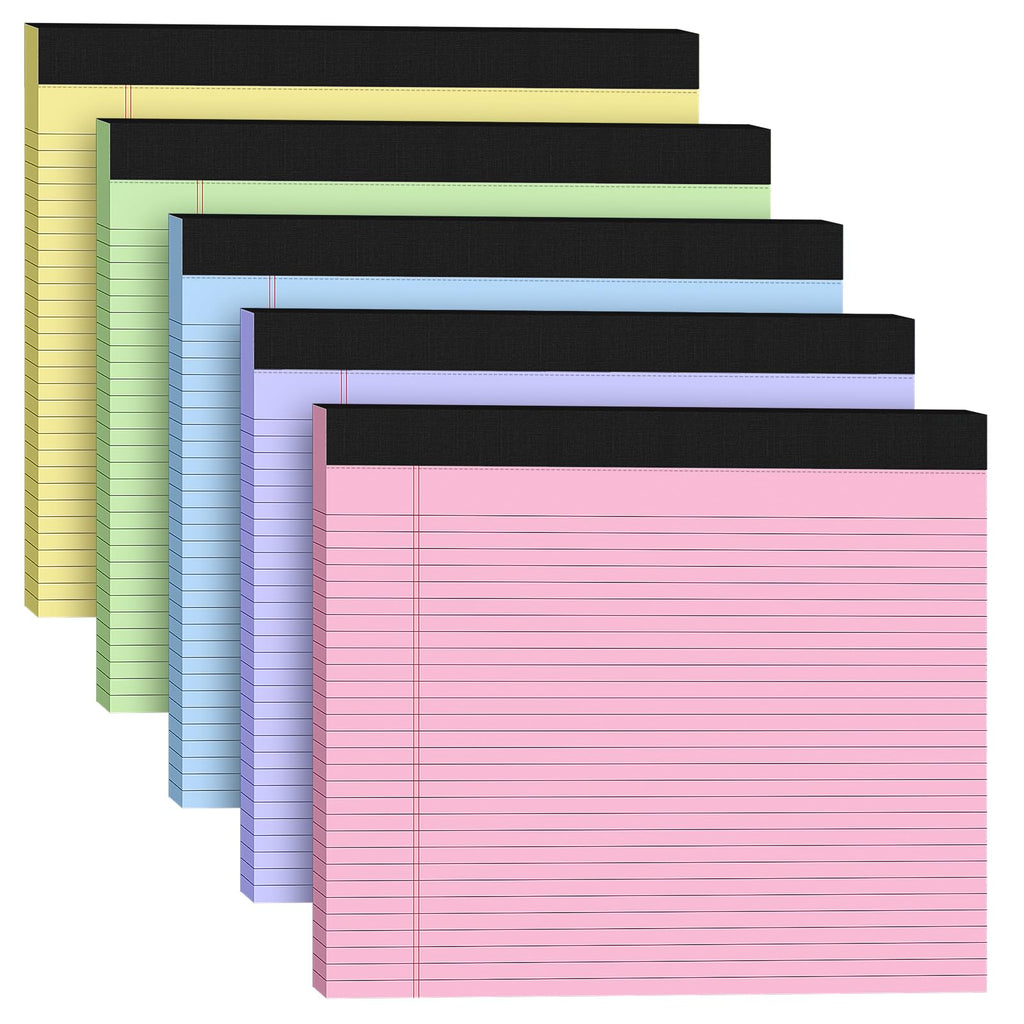 5 Pack Wide Legal Pads 11" x 9.5" Landscape Pink Purple Blue Green Yellow College Ruled