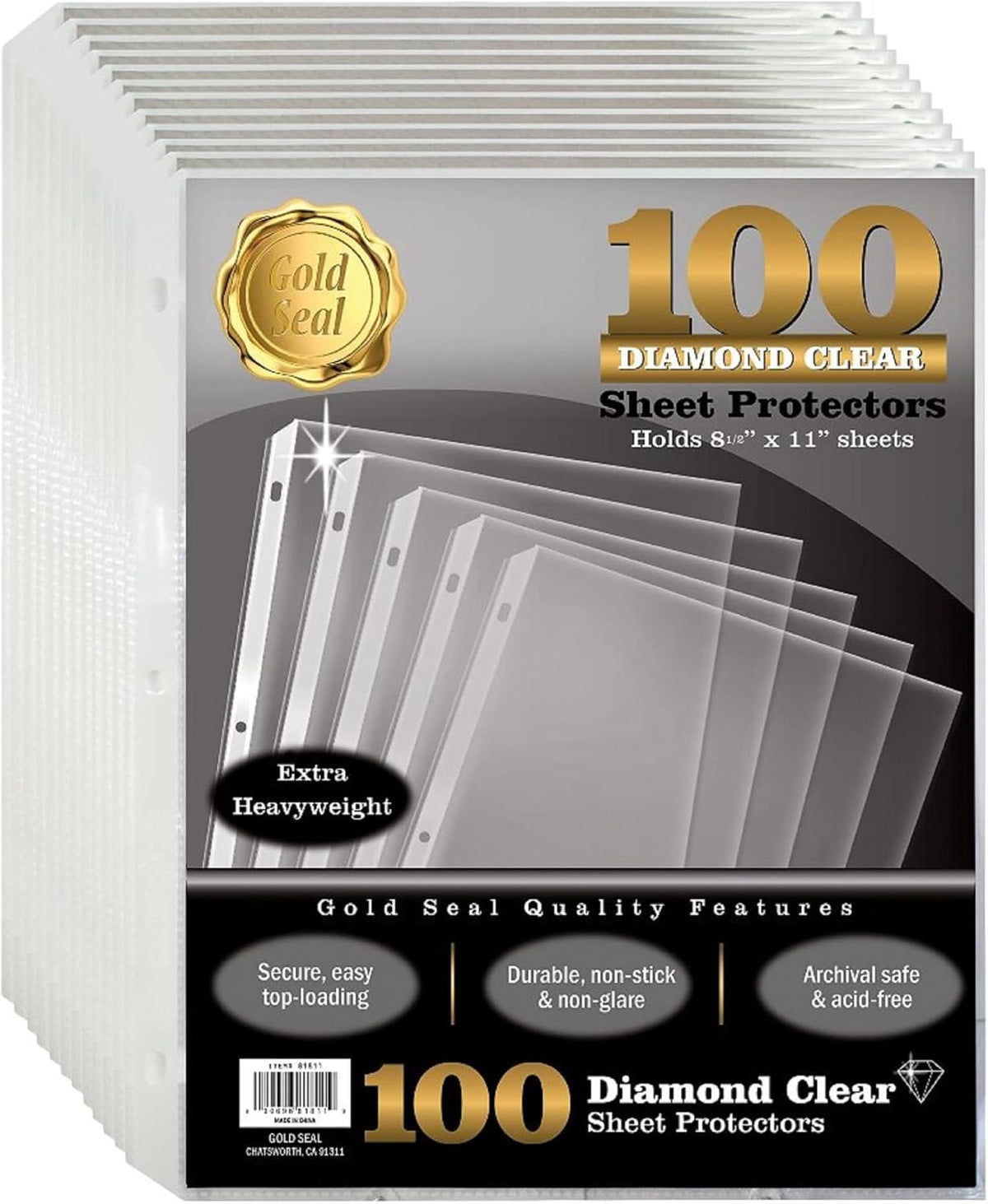 GOLD SEAL Page Protectors, 100 Pack Diamond Clear 4 Mil Heavyweight Page Protectors for 3