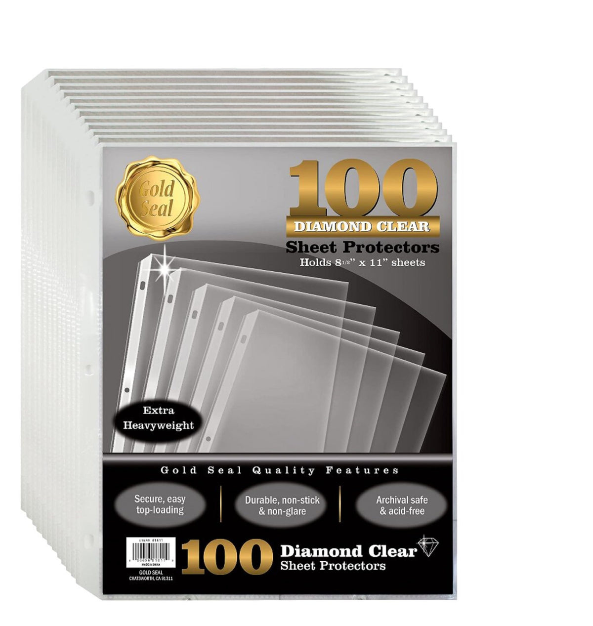 GOLD SEAL Page Protectors, 100 Pack Diamond Clear 4 Mil Heavyweight Page Protectors for 3