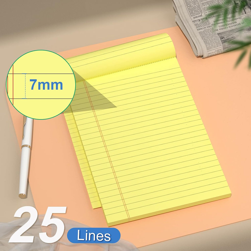 5" x 8" Yellow Legal Pads Writing Pads 12 Pack of Notepad 80gsm Paper Small College Ruled