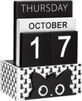 AceOrbit Cat Wood Block Perpetual Calendar Coquettish Desk Decor Cute Month Week Date