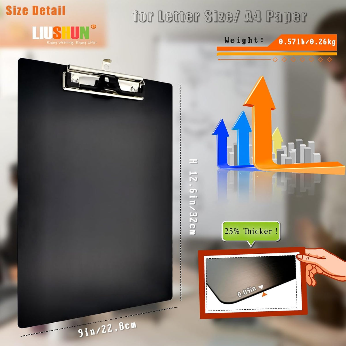 Aluminum Metal Clipboard A4 Hangable 8.5 x 11 Letter Pen Holder Clip Board