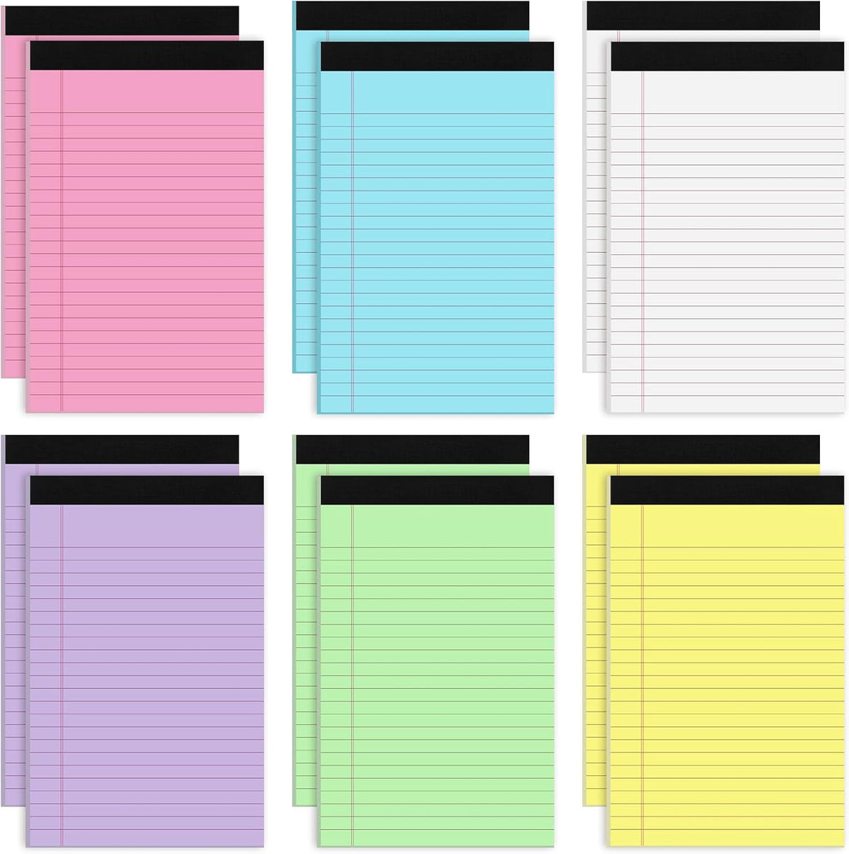 Thboxes 12 Pack 5x8 Legal Pads, College Ruled 6 Colors Totally 360 Sheets