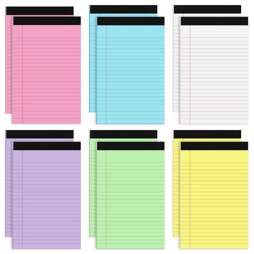 Thboxes 12 Pack 5x8 Legal Pads, College Ruled 6 Colors Totally 360 Sheets