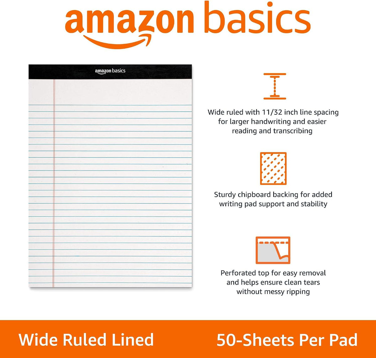 Amazon Basics Wide Ruled Lined Writing Note Pads for Office Supplies, 8.5" x 11.75"