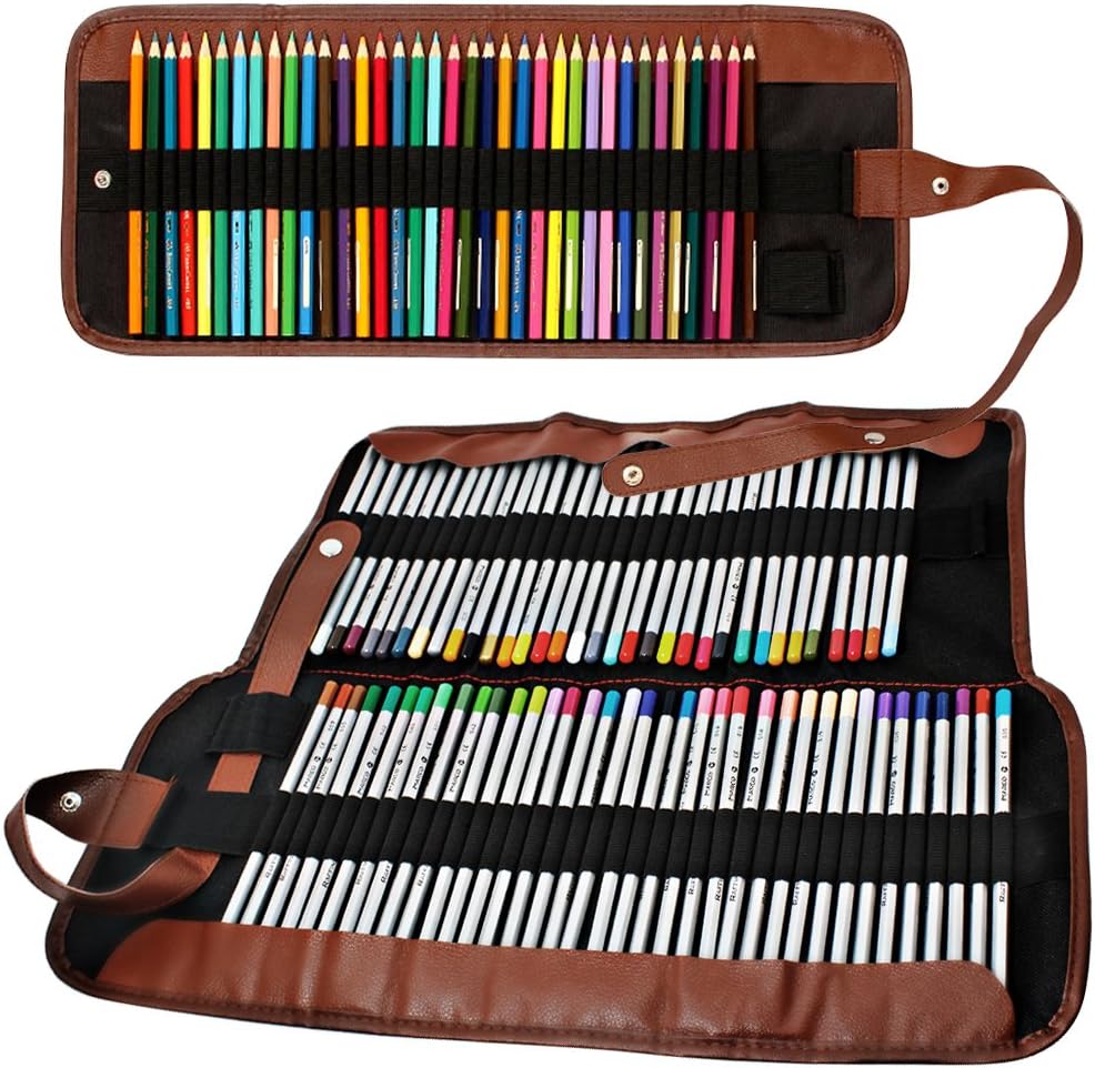 2 Pack Colored Pencils Roll, SENHAI 48 Slot+ 72 Slot Canvas Pencil Organizer Bag/Wrap