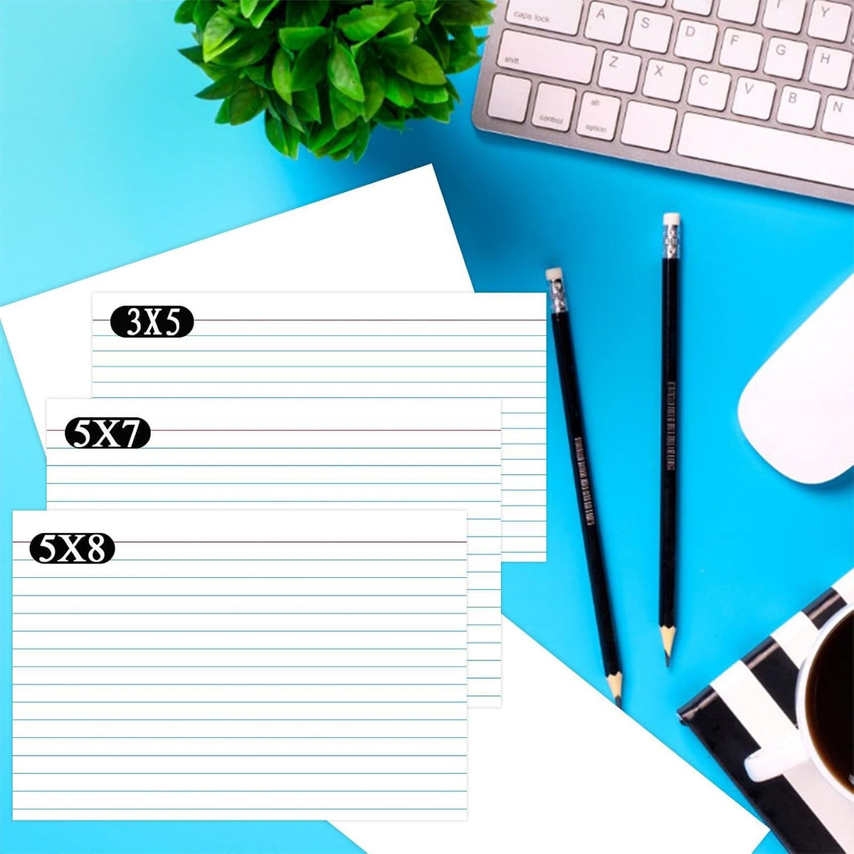 100 Pcs Index Cards 5x7 Ruled - Pinovk Flash Cards for Studying, White Index Cards
