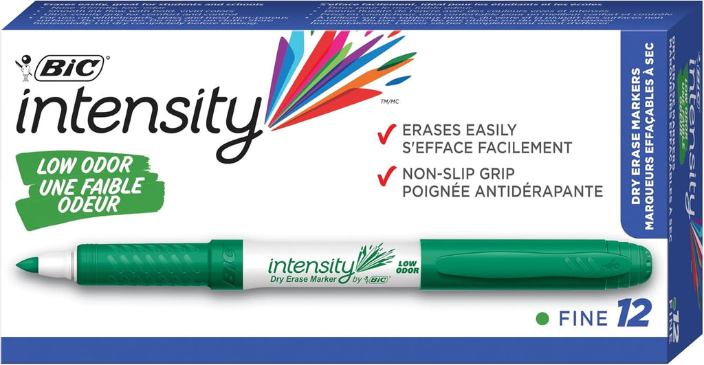 BIC Intensity Green Low Odor Dry Erase Markers, Fine Tip, 12-Count