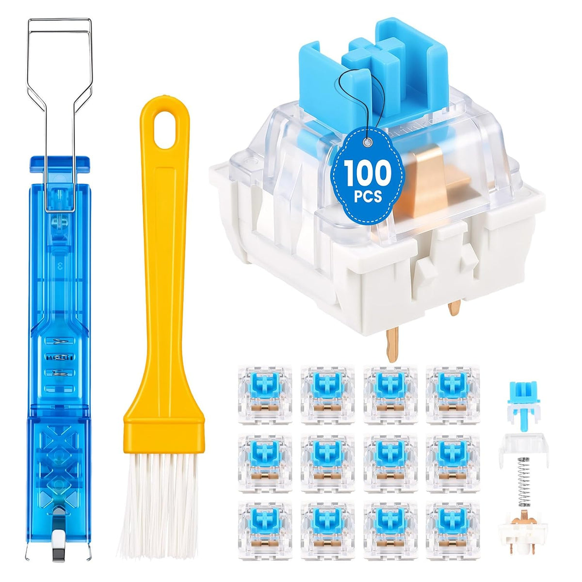 100 PCS Blue Mechanical Keyboard Switches Clickers with Upgraded 4-Claw Switch Puller &