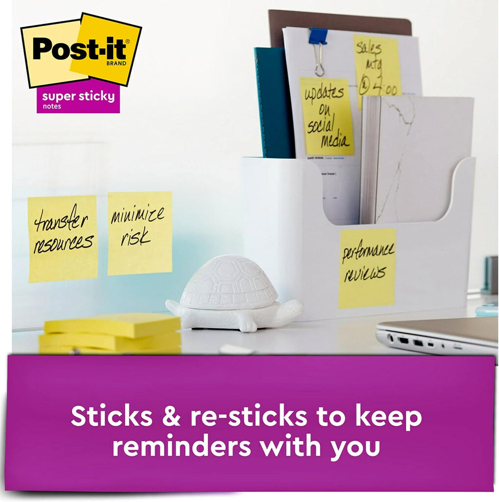 Post-it Super Sticky Notes, 12 Sticky Note Pads, 3 x 3 in., School Supplies
